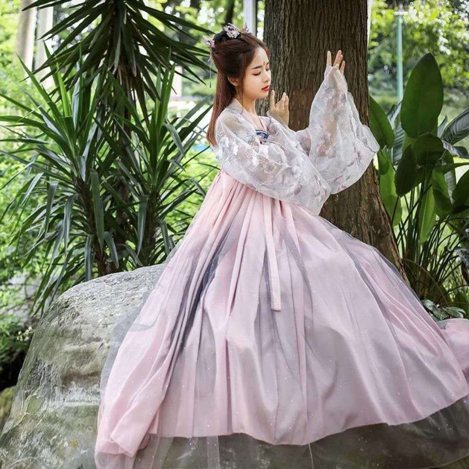 Flower God Fu women's Han Chinese clothing big sleeve ancient costume Super fairy student spring and