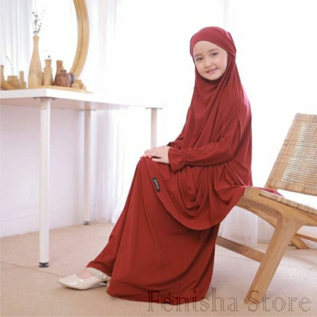 Qatimah kid’s Gamis Anak Muslimah French Khimar Usia 10-12 Tahun Matt. Jersey Premiun Bisa Bayar Ditempat COD