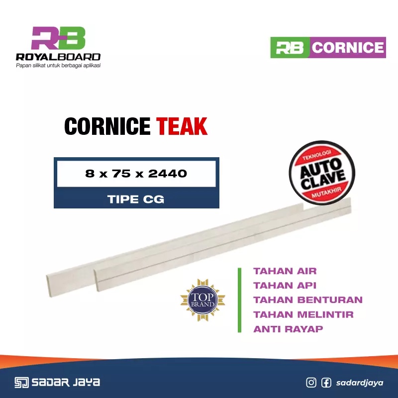 RoyalBoard Cornice Teak CG Dekorasi Langit-Langit Lis Plafon / Plint Lantai Skirting Papan Lisplang 