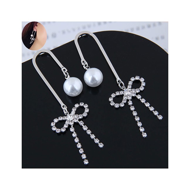 LRC Anting Tusuk Sweet Color Bowknot&amp;pearls Decorated Long A5708X