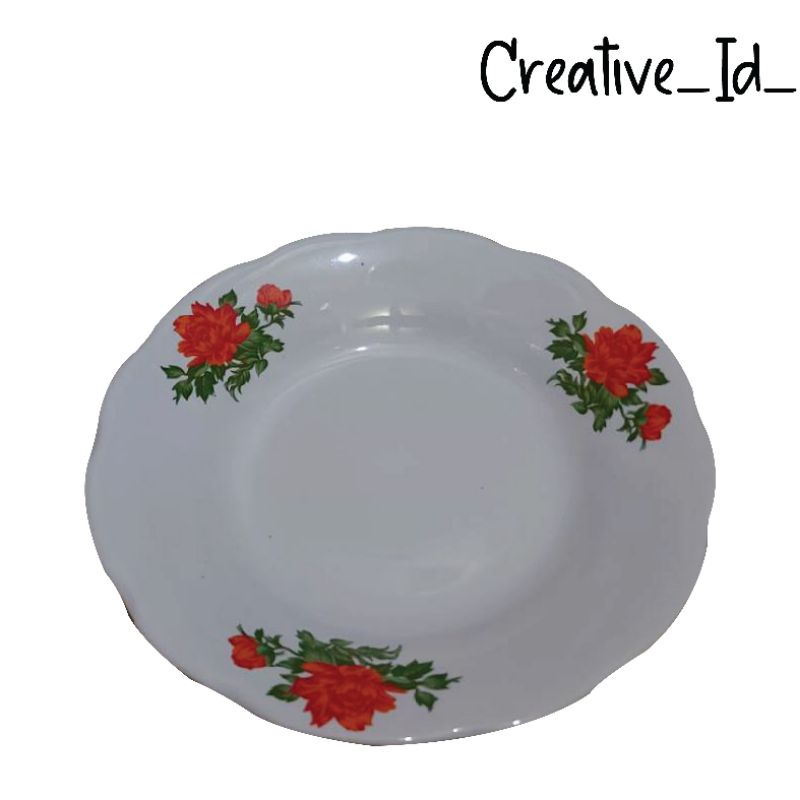 Piring Keramik Kembang Rose Merah ( Harga untuk 6Buah/Setengah Lusin )