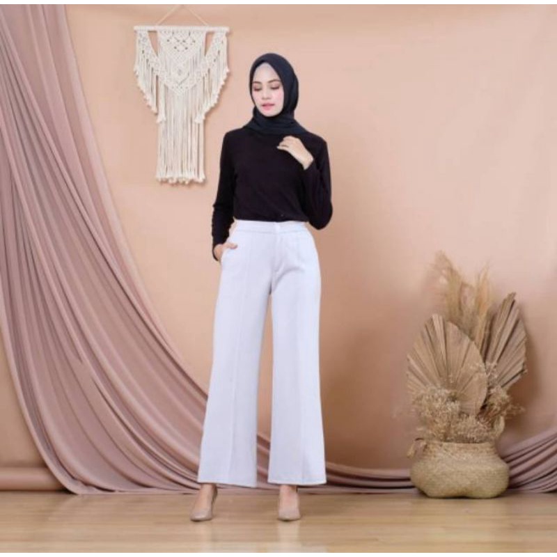 CELANA KULOT SCUBA PREMIUM/KULOT PANJANG WANITA/CELANA HITAM PUTIH