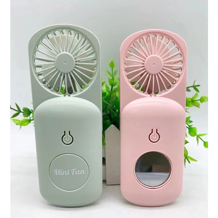 Kipas Angin Genggam Bunga Portable Mini Fan Sleding + Cermin + Tali Gantungan