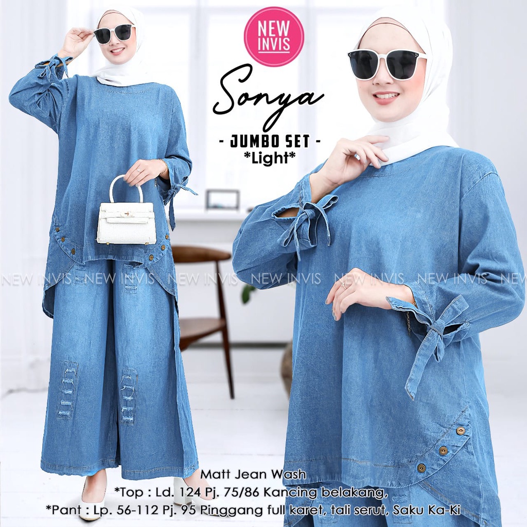 ( COD ) Sonya Jumbo Set, Stelan Jeans kulot +atasan Realpict