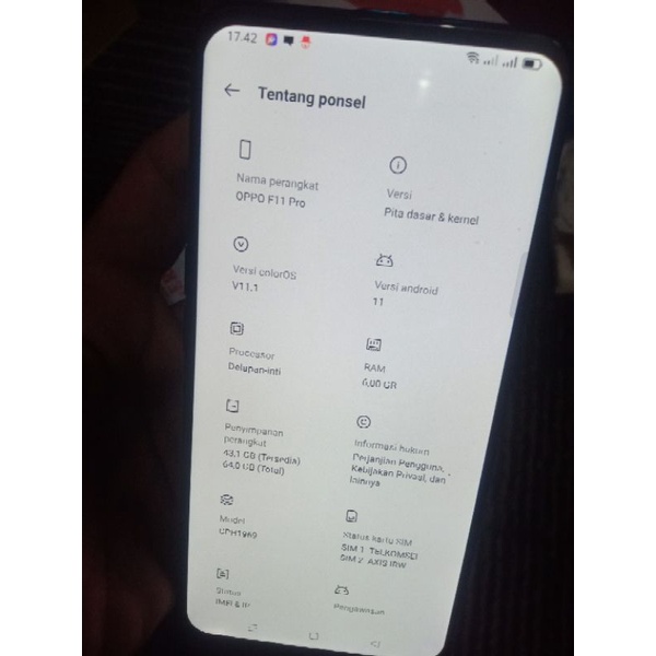 Oppo F11 pro second bekas ada minus