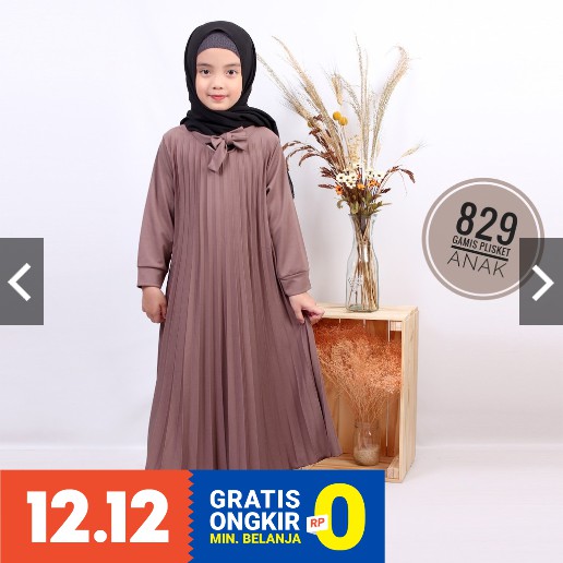BD 829.B GAMIS PLISKET ANAK KECIL SD PESTA MUSLIM PRISKET REMPEL TALI PITA LUCU MAXY DRESS MURAH