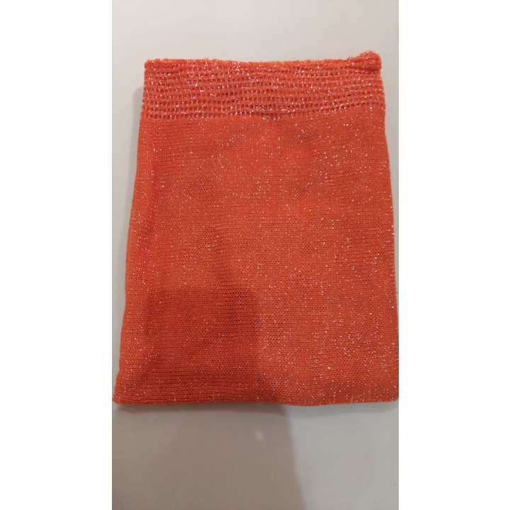 PASHMINA RAJUT GLITTER / TILE PESTA / PASHMINA RAJUT / PASHMINA / HIJAB RIAS PENGANTIN-ORANGE