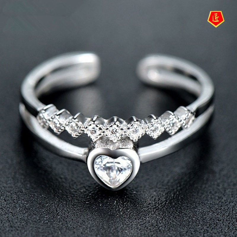 [Ready Stock]Korean Creative Fashion Heart-Shaped Diamond Double Layer Women's Ring