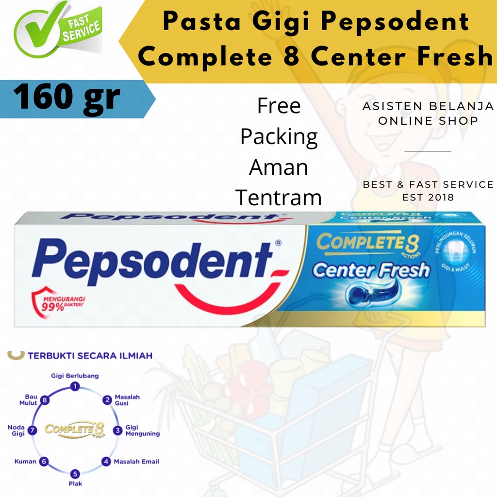 Pasta Gigi PEPSODENT Center Fresh 160g 160gr Complete 8 Sensasi Segar dan Anti Bakeri