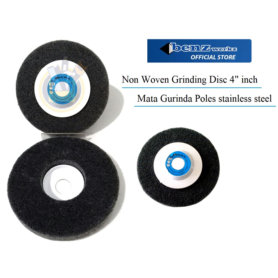 BENZ Non Woven Grinding Disc 4&quot; inch #120 #240 /  Non Woven Abrasive 4 Inch # 120 # 240 - Poliac Poliak Poles Stainless Woolen / Mata Gurinda Poles stainless steel Grit 240 / Batu Gosok Poles