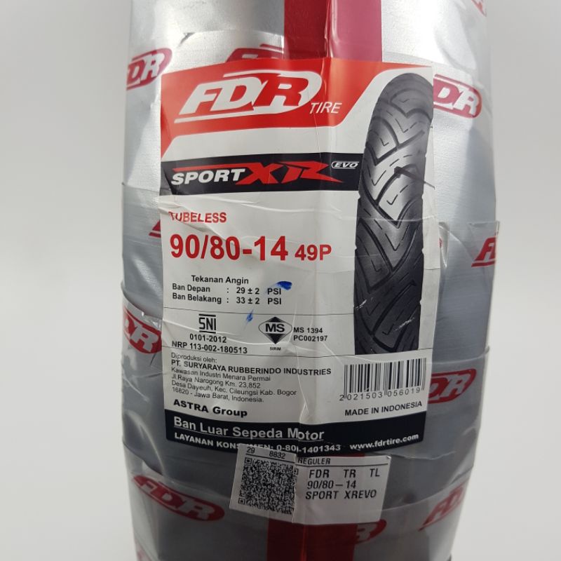 BAN LUAR FDR SPORT XR EVO 90/80-14 BAN TUBELESS FDR