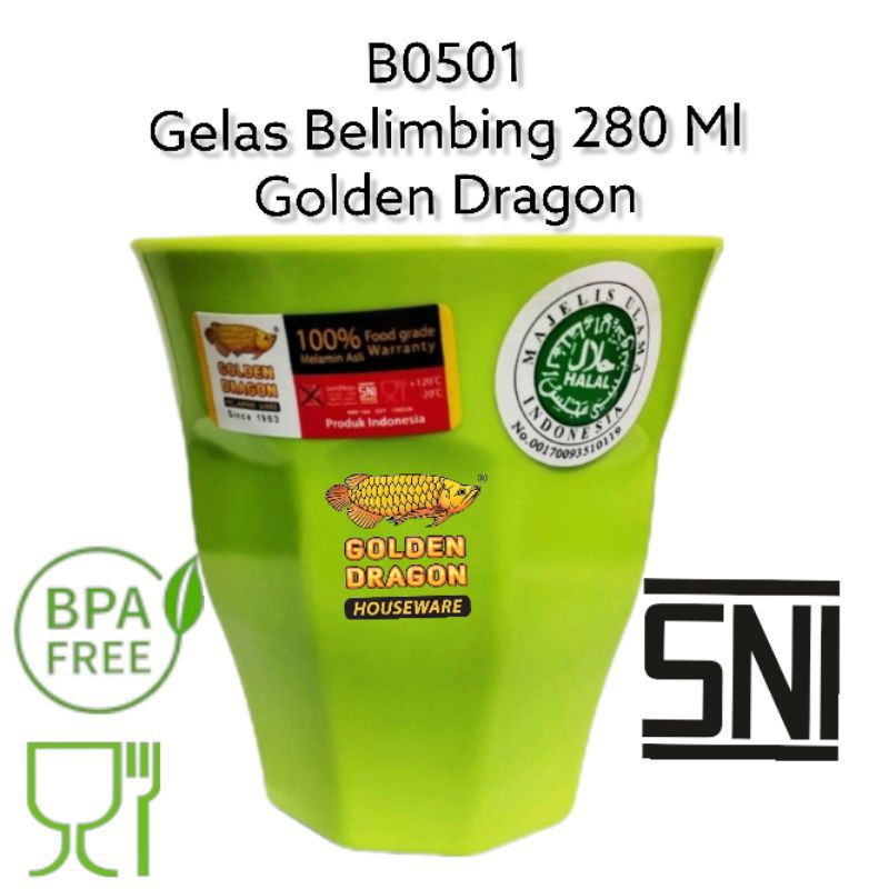 (COD) B0501 Gelas Belimbing ukuran 280Ml Golden dragon tebal sudah free bubble dan dus dalam pengiri