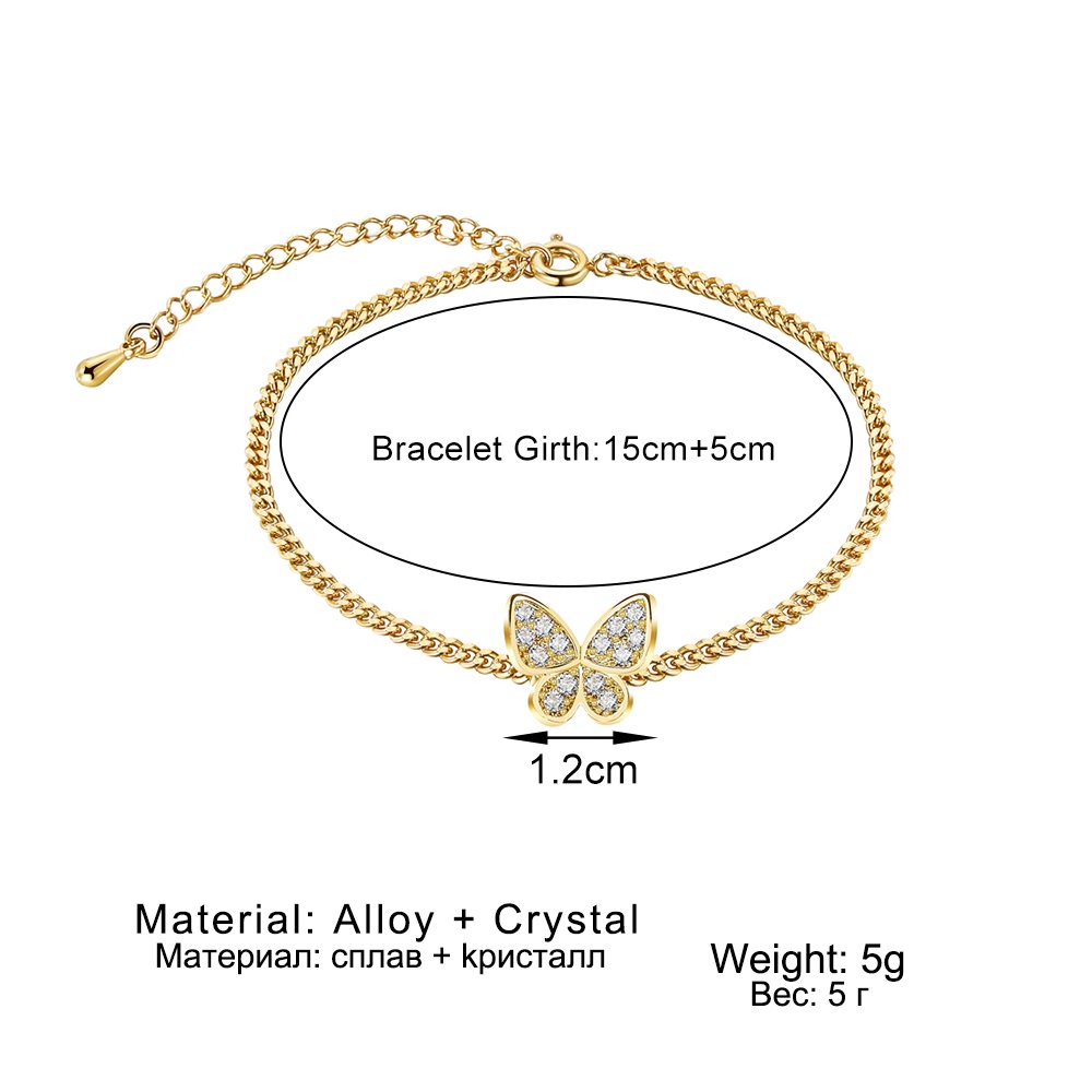 Gelang Rantai Tembaga Warna Emas Aksen Kupu-Kupu Bahan Zirkon Untuk Wanita