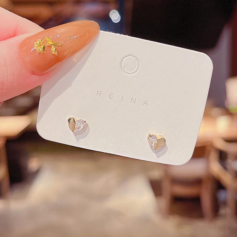 Anting Giwang Lapis Gold / Silver 925 Model Hati Dengan Kristal + Berlian Untuk Wanita