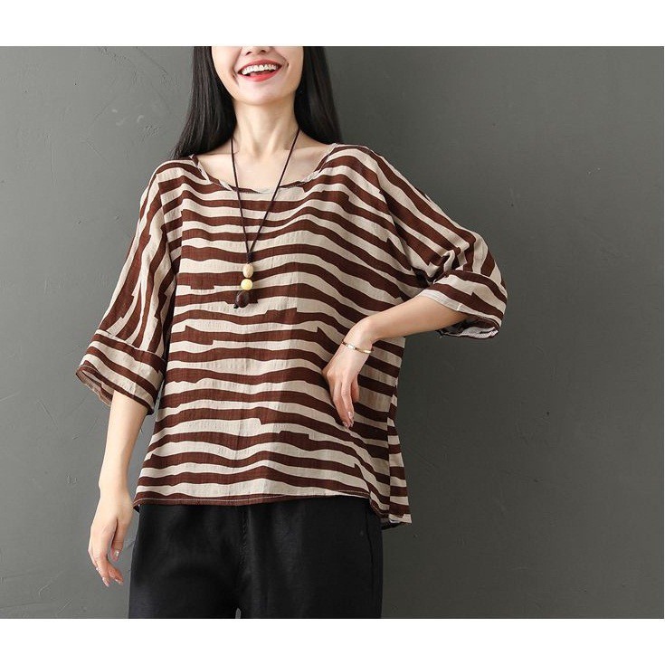 [baju wanita korea]  Baju Atasan Garis Wanita Blouse Korea Import Jumbo Big Size