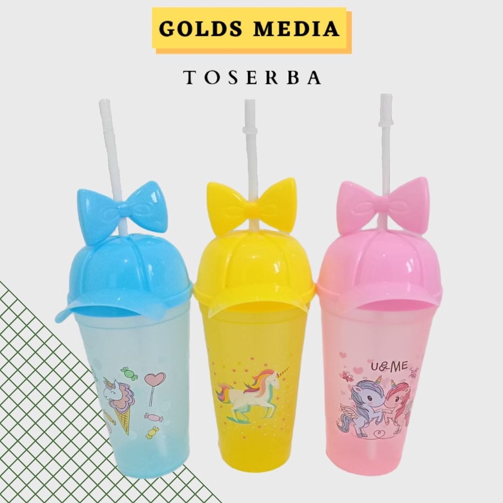 GELAS MUG CUPS BOTOL TUMBLER PLASTIK YANG UNIK DAN LUCU DENGAN SEDOTAN  / Tumbler Korea / Tumbler Vi