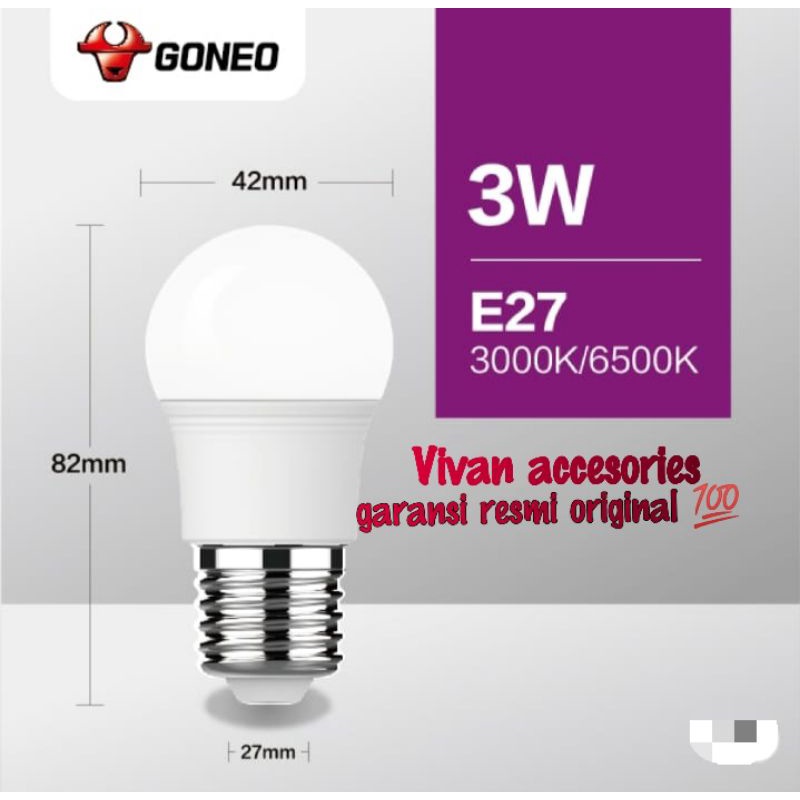 Goneo Lampu LED GONGNIU Bohlam 3watt,3000K,Lumen 270lm E27 Warm White Garansi