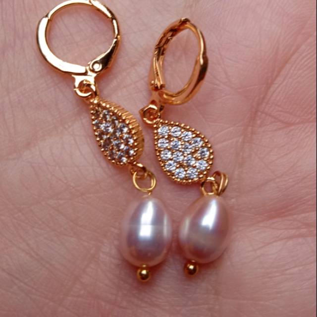 Anting mutiara asli lapis emas | mutiara hanan