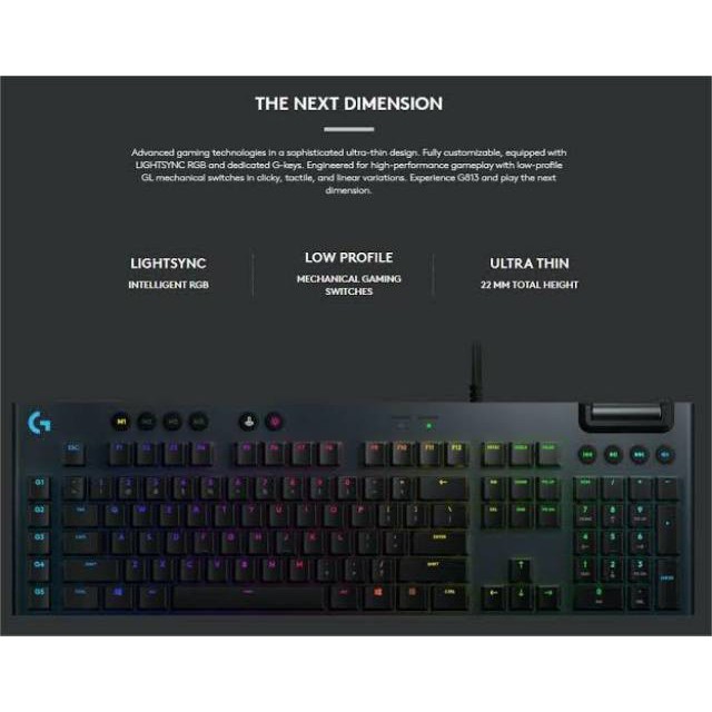 Keyboard Logitech G813 LightSync - Gaming - Ultra Thin - GL Clicky Ori