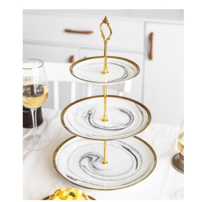 2 tingkat dan 3 tingkat Tier Ceramic Cake Stand • Nampan Kue Susun Tingkat • Wadah Saji Kue Tingkat motif marble