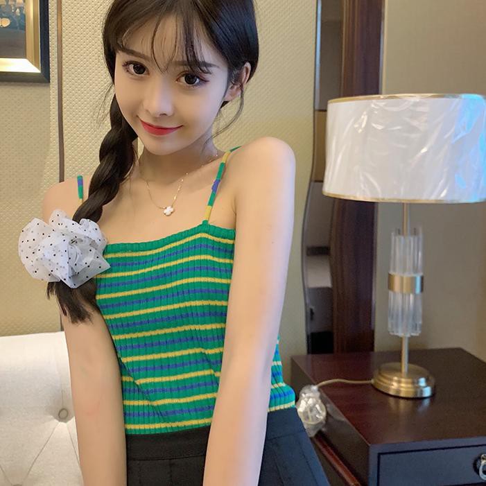 SPH 312 Tank Crop Top Kamisol Rajut Wanita Motif Garis Gaya Korea Untuk Musim Panas .,.,.,