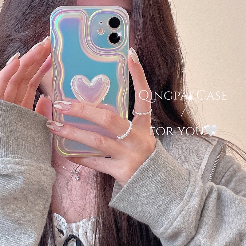 Hologram Heart Softcase Case HP Lucu for iphone XS Max XR 11 Pro Max 12 Pro Max 13 Pro Max