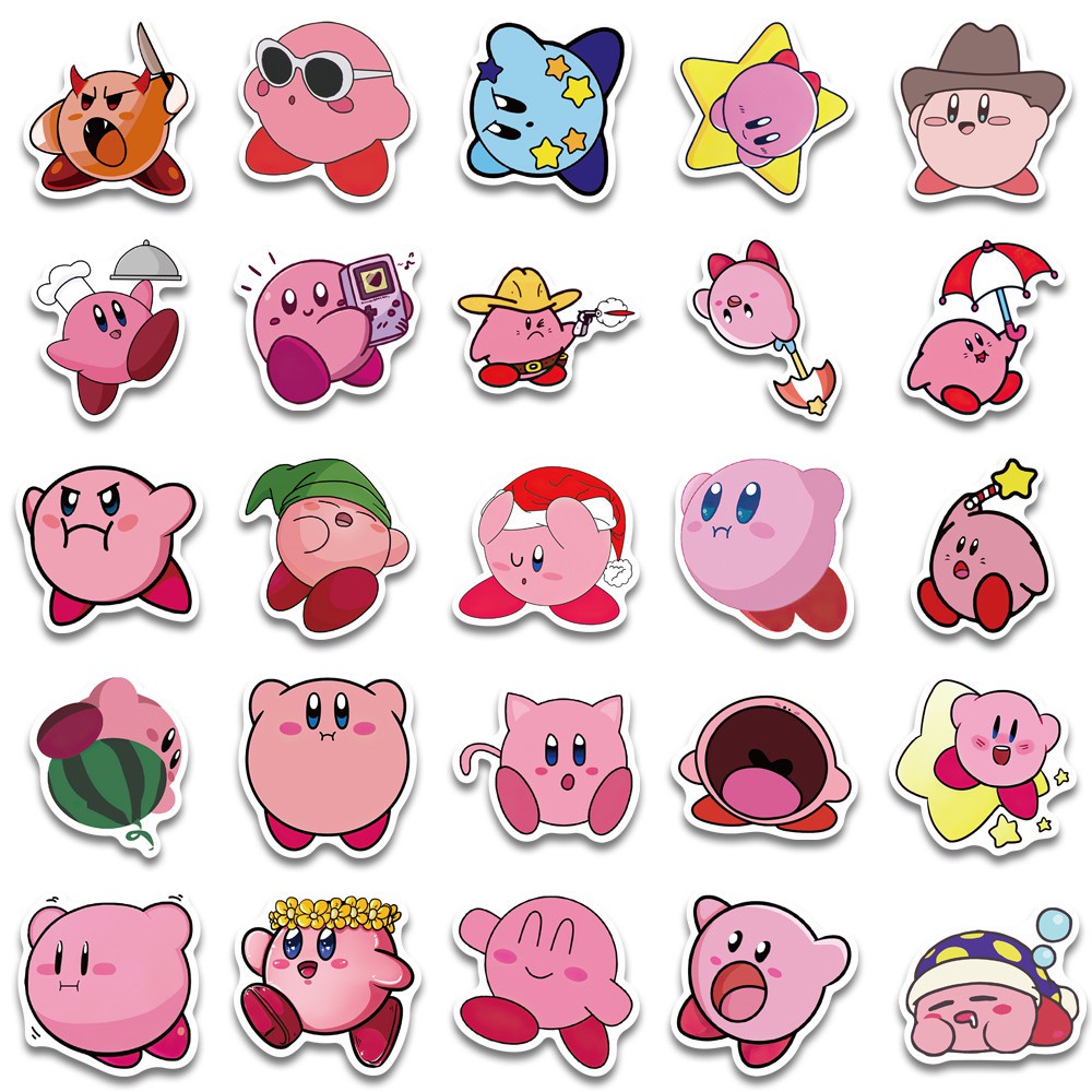 50PCS New Kawaii Kirby Stickers Decal For Girl Cute Cartoons Sticker to DIY Suitcase Stationery Fridge Water Bottle Guitar