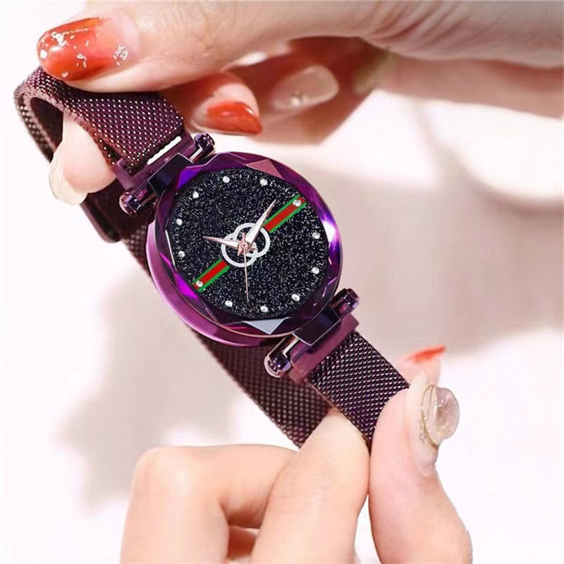 Rowling (Jam-13) Jam Tangan Analog Bulat Strap Stainless Steel  Gesper Magnet Untuk Wanita Import TANPA ACCESORIS