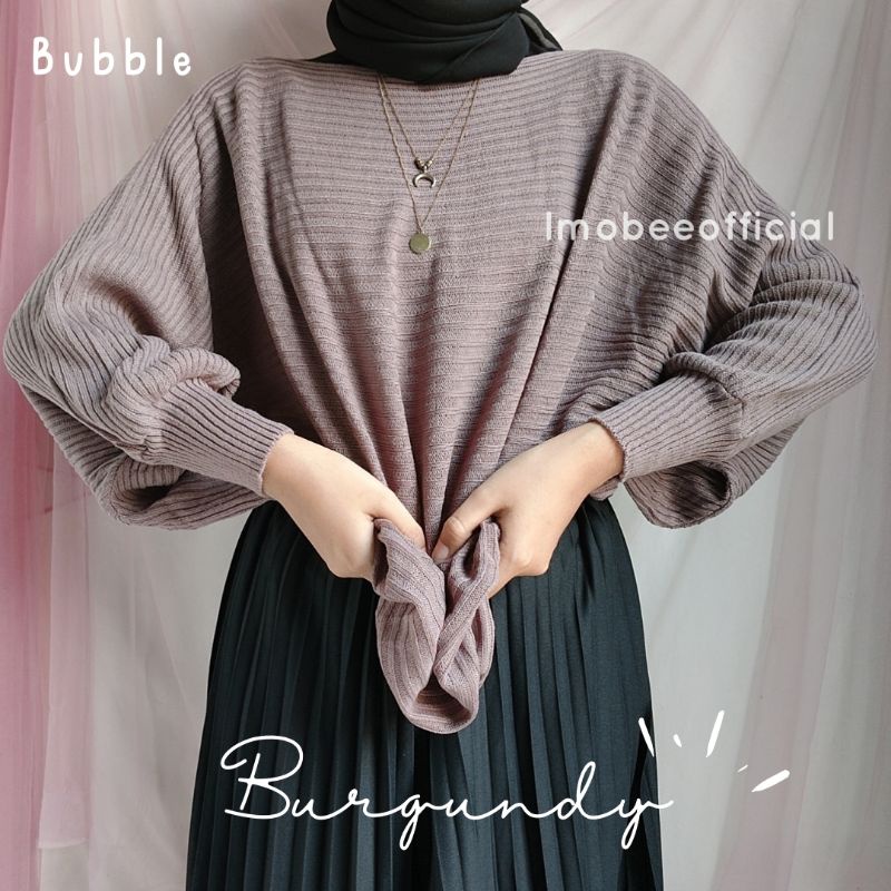 KNIT BATWING OVERSIZE // RAJUT BATWING LASPERAL // SWEATER RAJUT KALONG-BUBBLE Burgundy