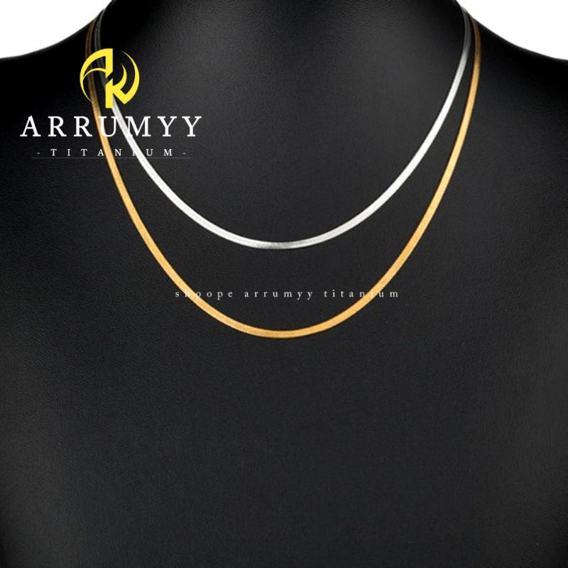 ARRUMYY kalung titanium pria wanita silver gold model pipih panjang 45cm 50cm 60cm lebar 2mm