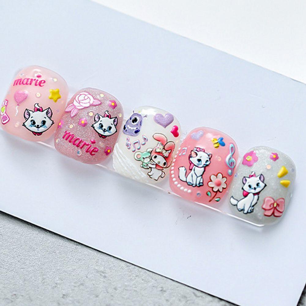 Mxbeauty Kartun Stiker Kuku 3D Relief Bunga Bulan Bintang Marie Cat Bear Self Adhesive DIY Dekorasi Kuku