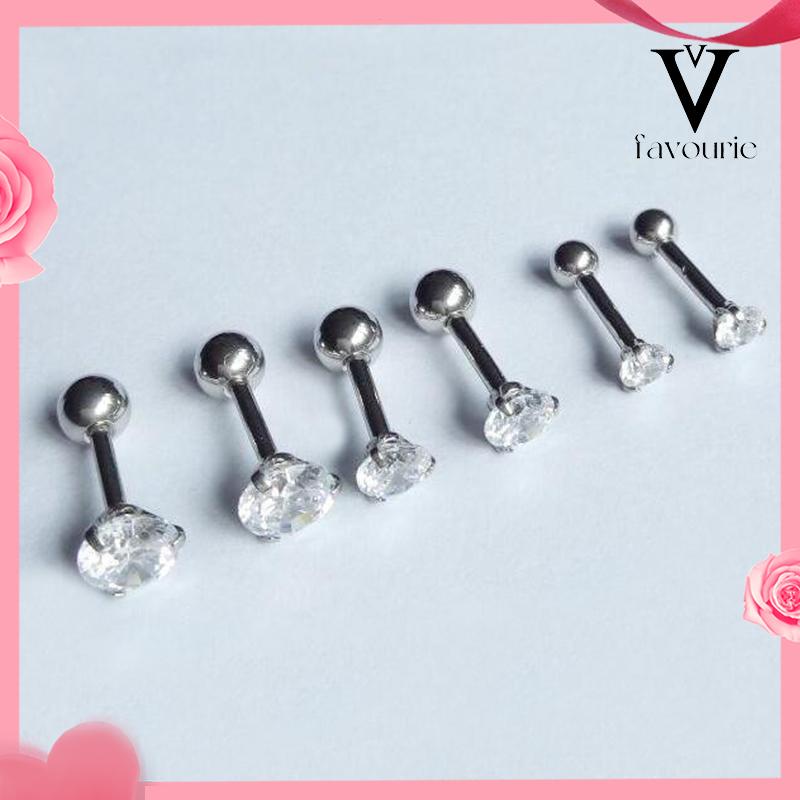 [COD]1 Pcs Anting Titanium Steel Nyata Zirkon Anting Stud Super Mengkilap dengan Anting Pejantan Berlian-FA