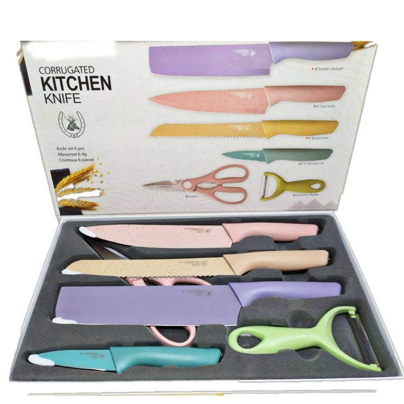 A1 Pisau Keramik Set Dapur 6Pcs ER 0278 Pisau Warna Set