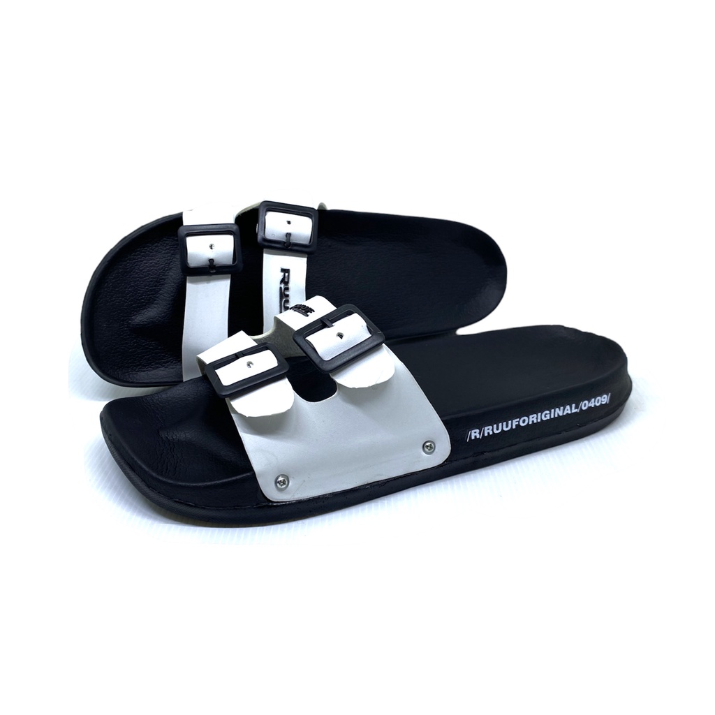 Ruuf - 0409 Gesper Slide Sandal - Black/White/Brown/Grey