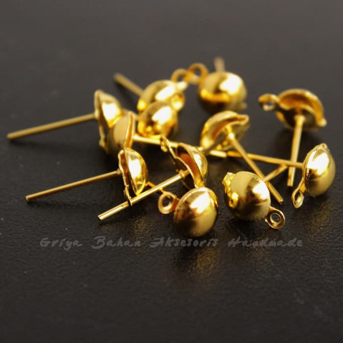 Dijual Tusuk Anting Mangkok Diameter 6 MM Emas    Bahan Anting Handmade Diskon