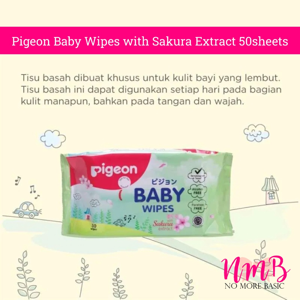 Pigeon Baby Wipes with Sakura Extract 50sheets Tisu Basah Bayi No Alkohol Buy 1 Get 1