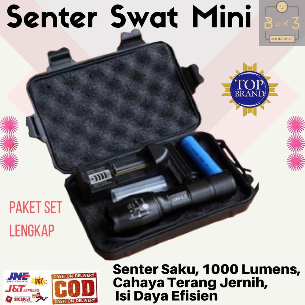 Senter police polisi led super terang taffware Swat Penerangan camping gunung