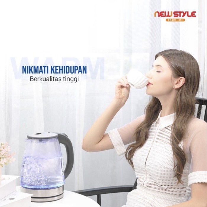 BAROKAH GAMIS Kettle Listrik Transparan cahaya led biru Teko Listrik Kaca Bening