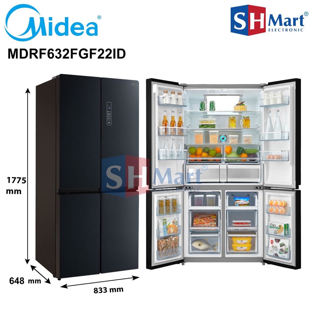 KULKAS SIDE BY SIDE MIDEA 4 PINTU MDRF632FIF22ID KAPASITAS 470 LITER SMART COOLING GARANSI RESMI (MEDAN)