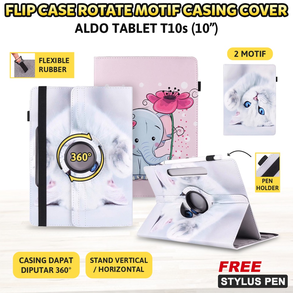 Aldo Tab T10s 10 inch Tablet Casing Flip Case Cover Rotate Sarung Motif Lucu Rotary Rotating Kesing 