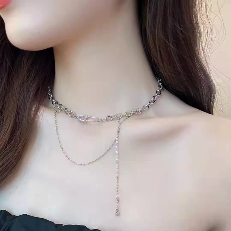 Kalung Rantai Klavikula Double Layer Dengan Liontin Bentuk Hati