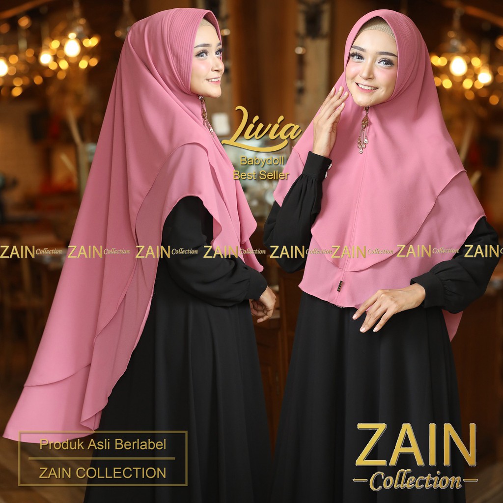 ZAIN COLLECTION Khimar Syar'I INSTAN Jilbab 2LAYER JUMBO||HIJAB LIVIA Polos-Ping