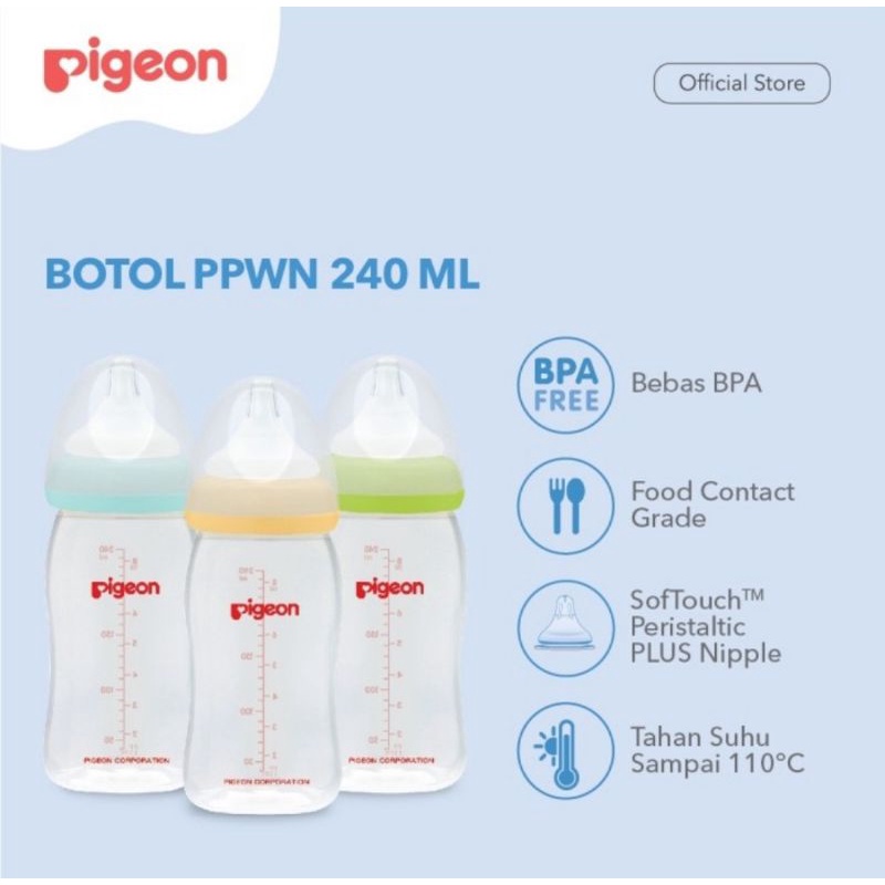 Pigeon Baby Bottle PP Wide Neck 240ml Buy 2 Get 1 Free/Botol Susu Bayi