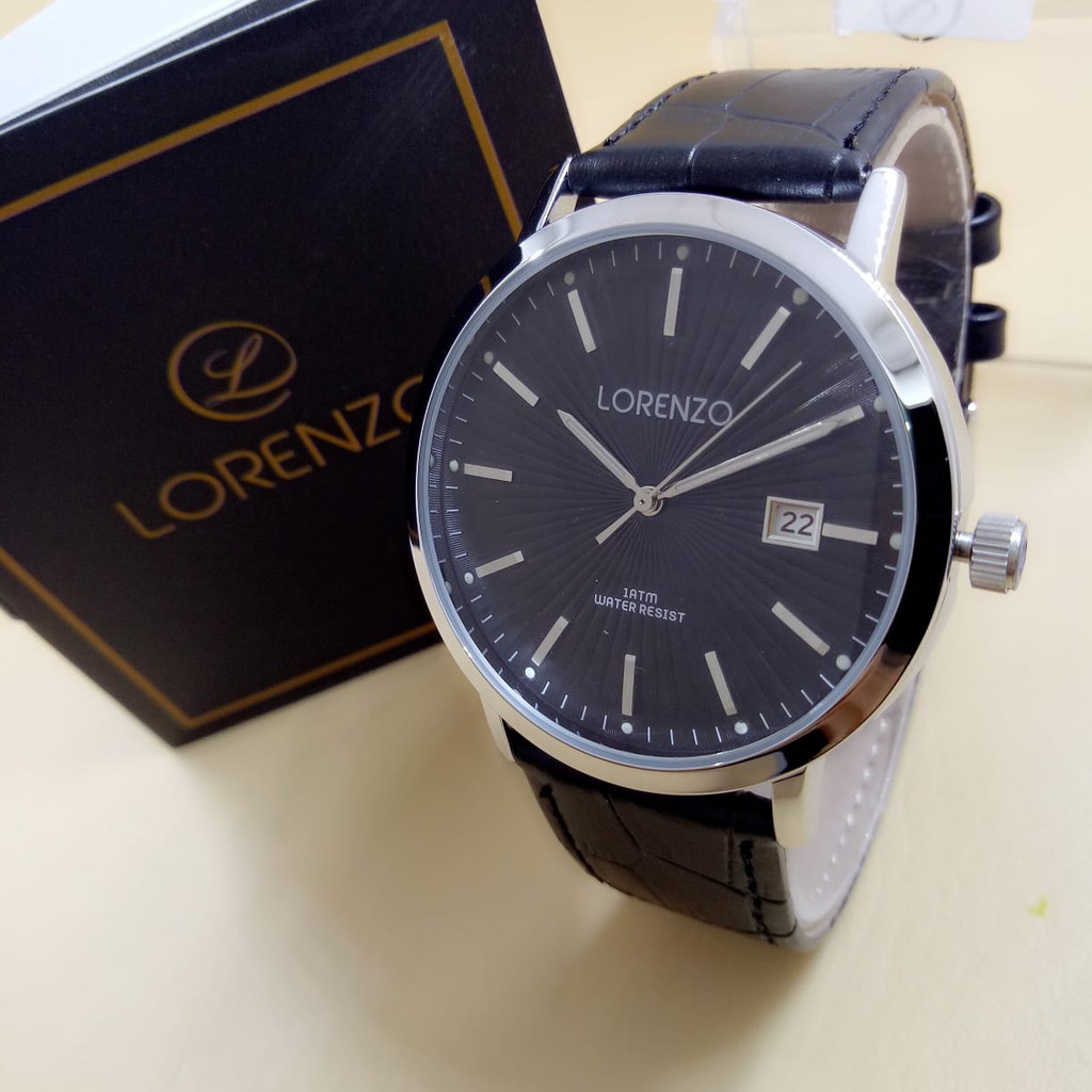 Lorenzo 1084 - Jam Tangan Pria Murah- Tali Kulit - Analog Watch - Anti Air - Original