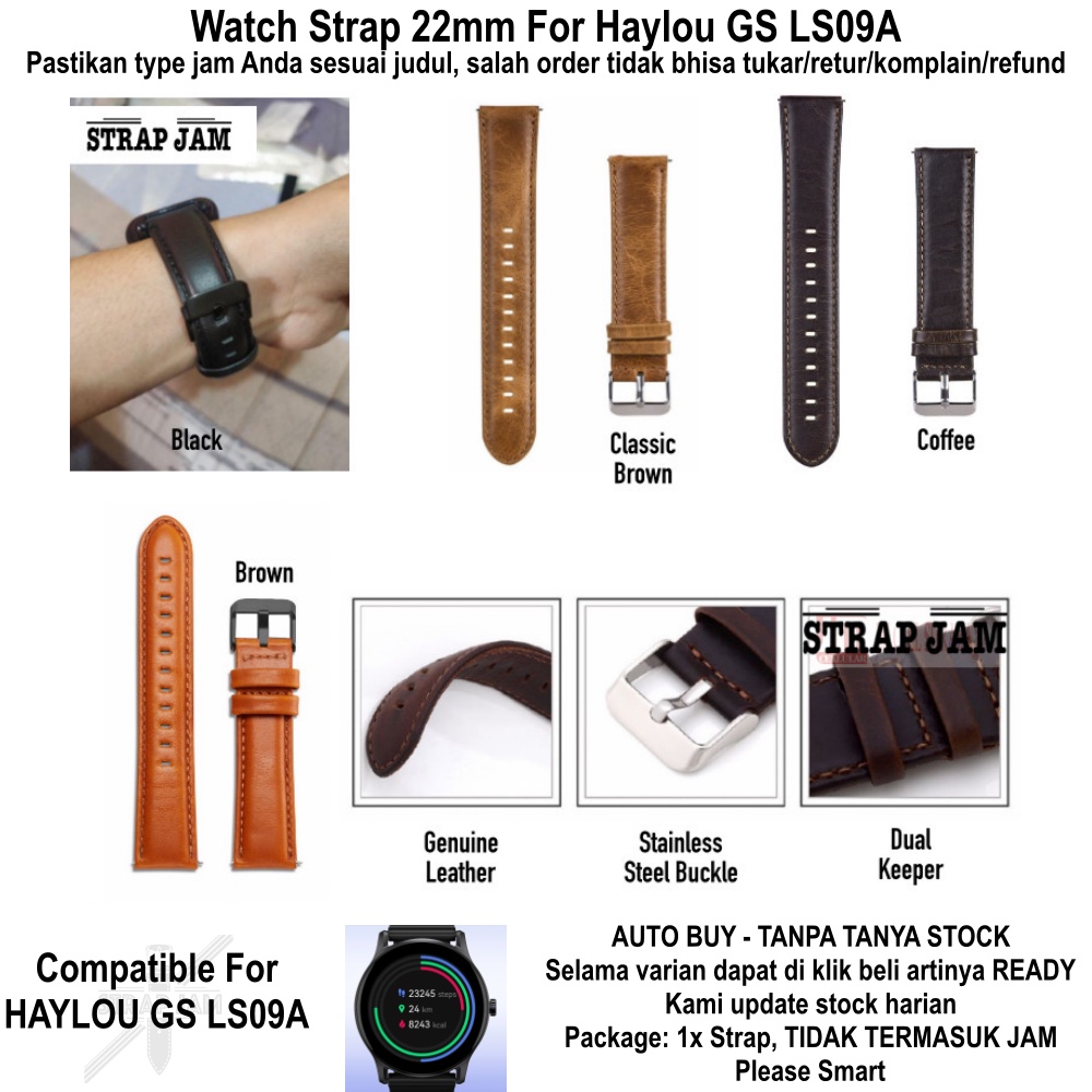 Strap Haylou GS LS09A - Tali Jam Tangan 22mm Genuine Leather Kulit