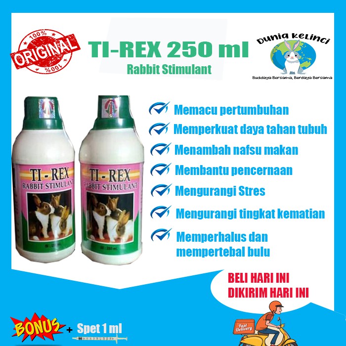 VITAMIN KELINCI TIREX 250 ML  SUPLEMEN PEMACU PERTUMBUHAN PENGGEMUKAN TI REX RABBIT STIMULANT