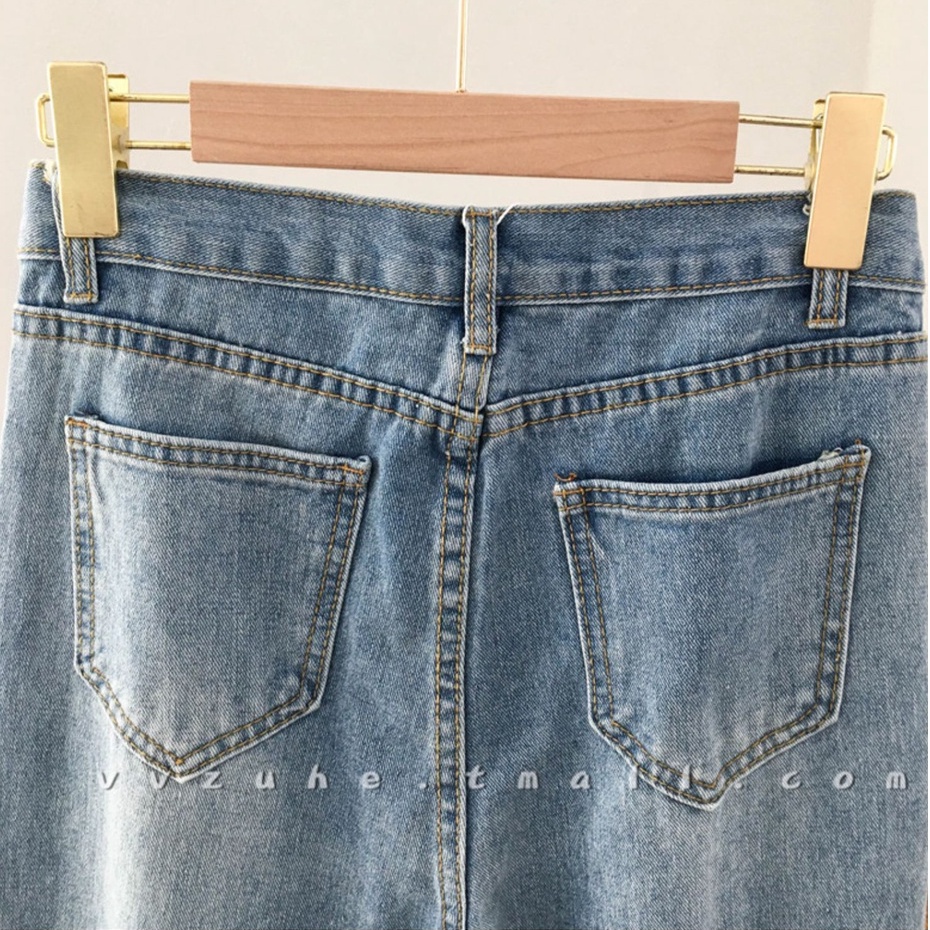 Korean Style Highwaist Cutbray Celana Jens Wanita Import