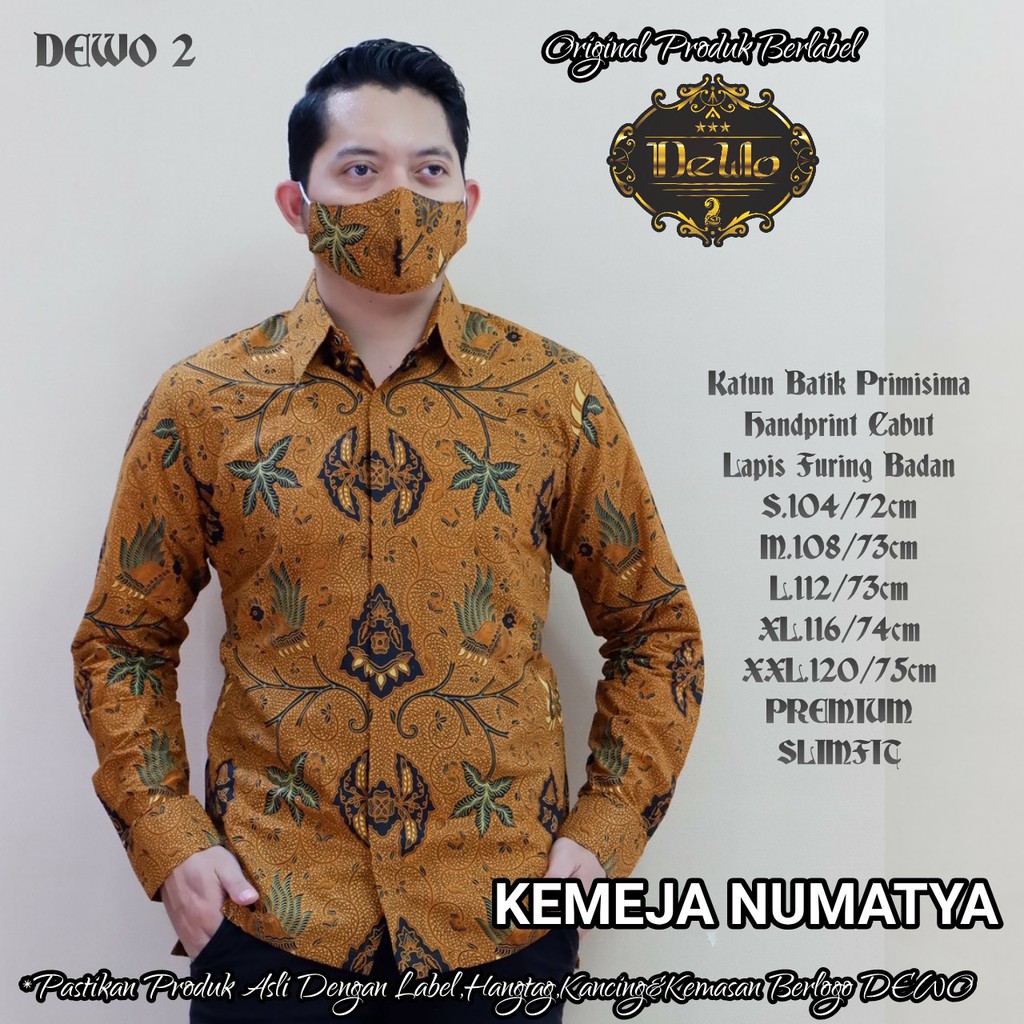 NUMATYA Atasan Kemeja Baju Batik Pria Lengan Panjang PREMIUM Modern LAPIS FURING DEWO