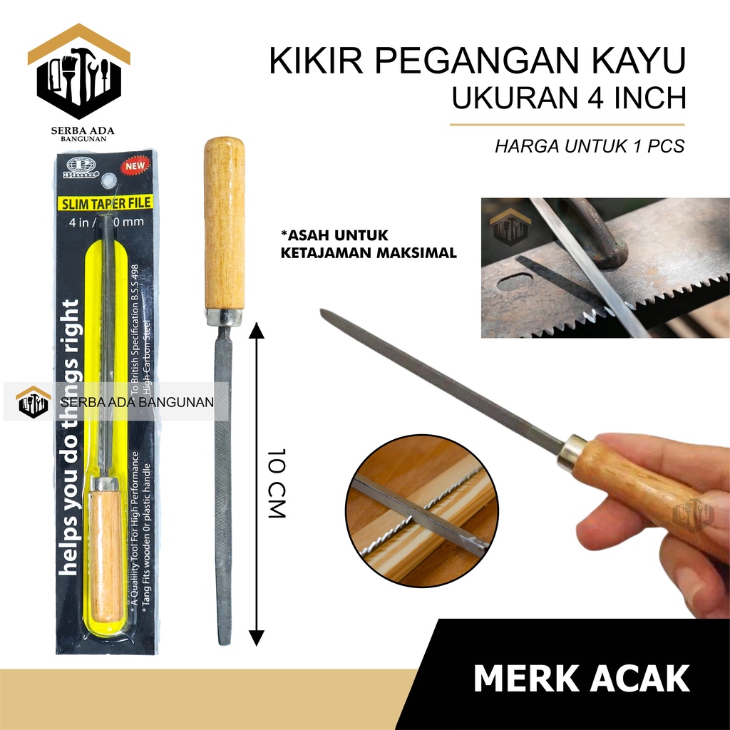 Kikir Segitiga Kikir Gergaji Kikir Segitiga Gagang Kayu 4 inchi/ Alat asah gergaji