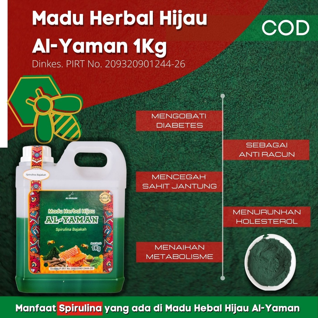 Al Yaman-Madu Herbal Hijau  green honey Spirulina Bajakah Untuk Penyakit Maag asam lambung dan gred kronis